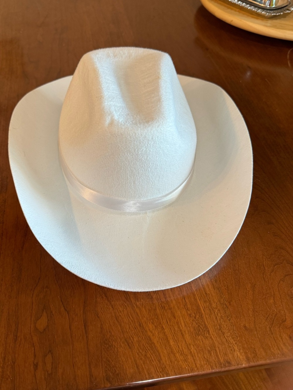 White Felt Cowboy Hat with Satin Band